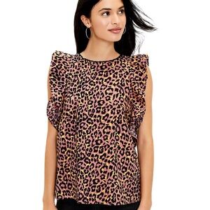 LOFT Leopard Print Cutout Back Ruffle Shell